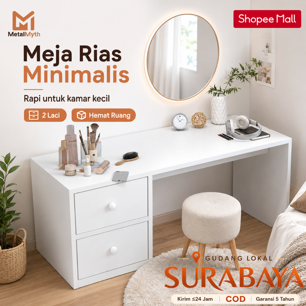 MetalMyth Meja Jendela Serbaguna Meja Belajar & Kerja untuk Kamar Tidur 100cm
