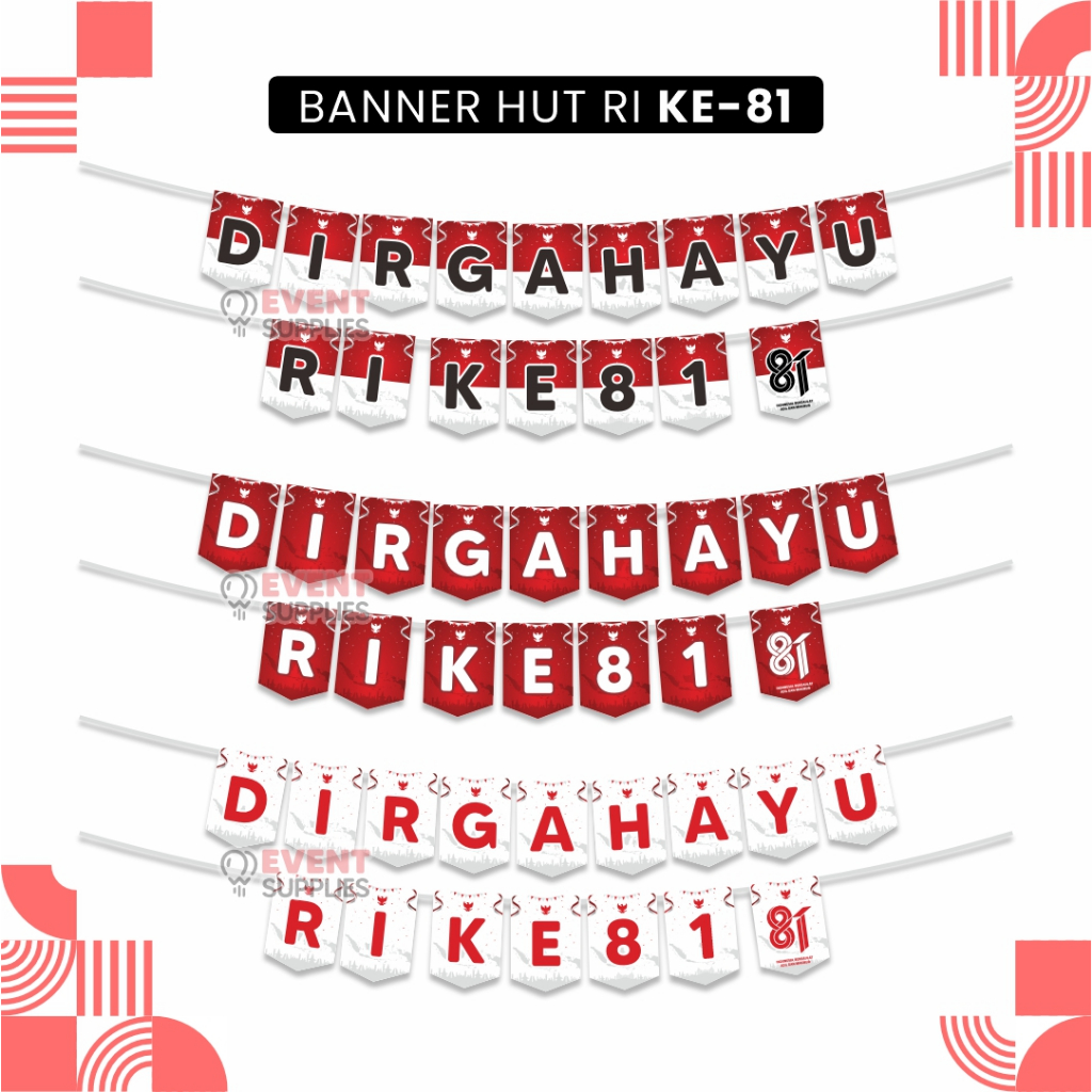 Banner Kertas HUT RI Kemerdekaan / Dirgahayu Indonesia Bunting Flag Premium Dekorasi Hiasan Gantung Banner Pesta 17an