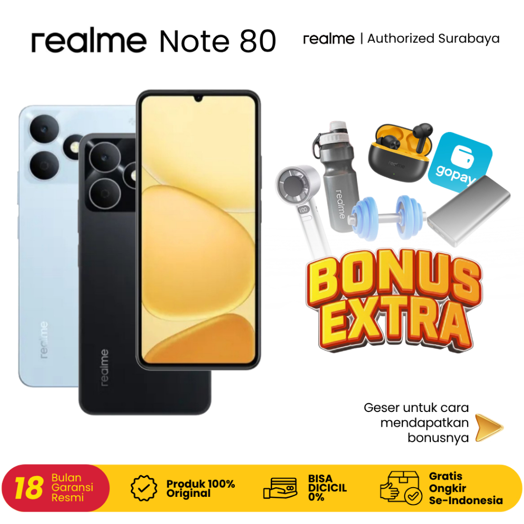realme Note 80 4GB+64GB*4GB/128GB Ultra Tipis 7.94 mm | Pulse light | 6300 mAh
