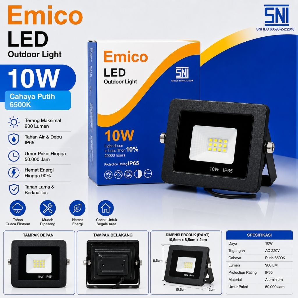 Jual Emico Lampu sorot led 10w led flood light 10 watt led tembak ...