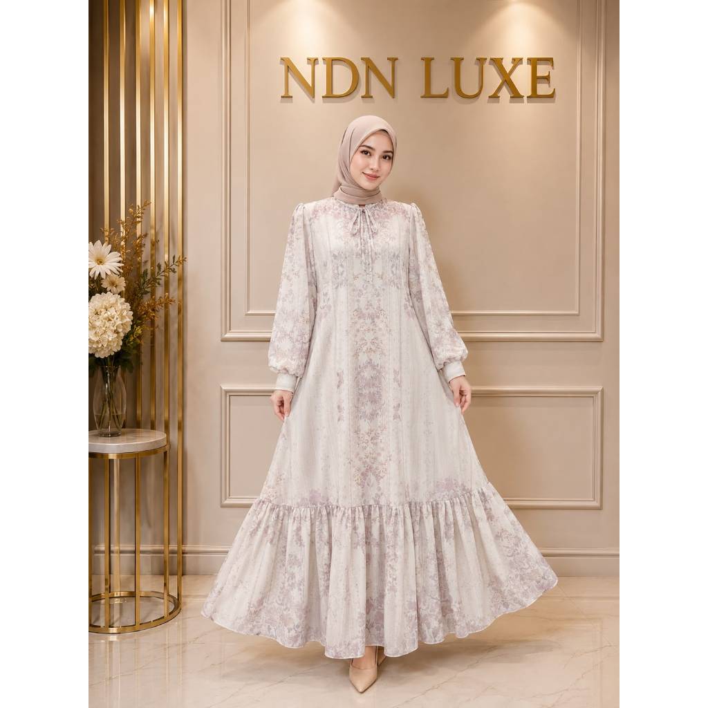 Kiara Gamis Motif Premium | Dress Muslimah Elegan | Gamis Wanita Premium | Maxi Dress Muslim Modern
