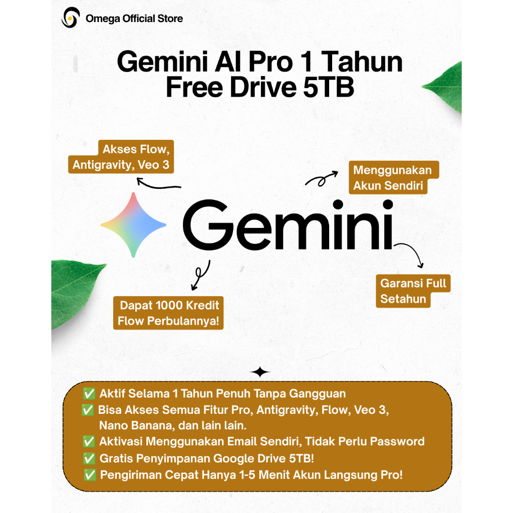 GEMINI AI PRO 1 TAHUN FULL GARANSI + GOOGLE DRIVE 5TB AKUN SENDIRI