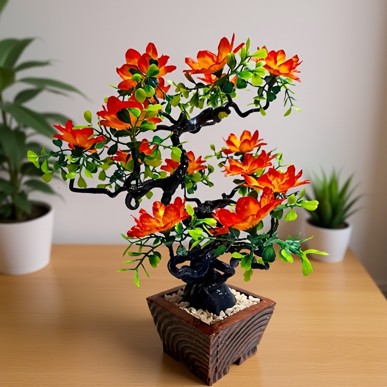 Bonsai Hias Artificial, Tanaman Plastik, Bunga Hawai Meja