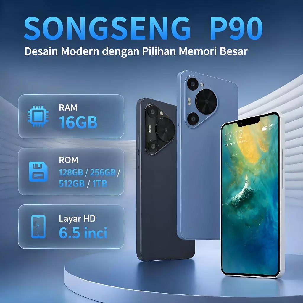 SONGSENG P90 handphone 16GB RAM kamera 48MP baterai 5800mAh layar 6.5 inci
