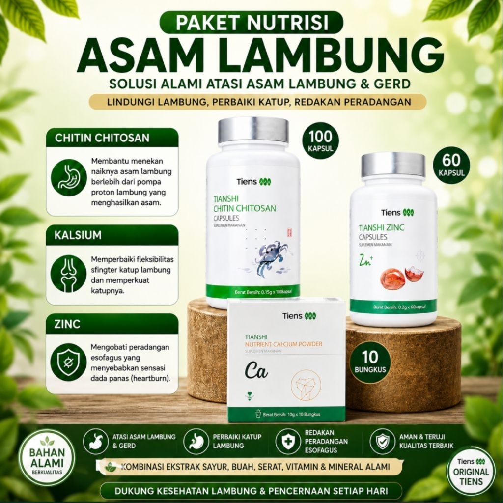 Paket Lengkap Nutrisi Asam lambung Promo Tiens Chitin Chitosan Tianshi Zinc dan Kalsium Shutang