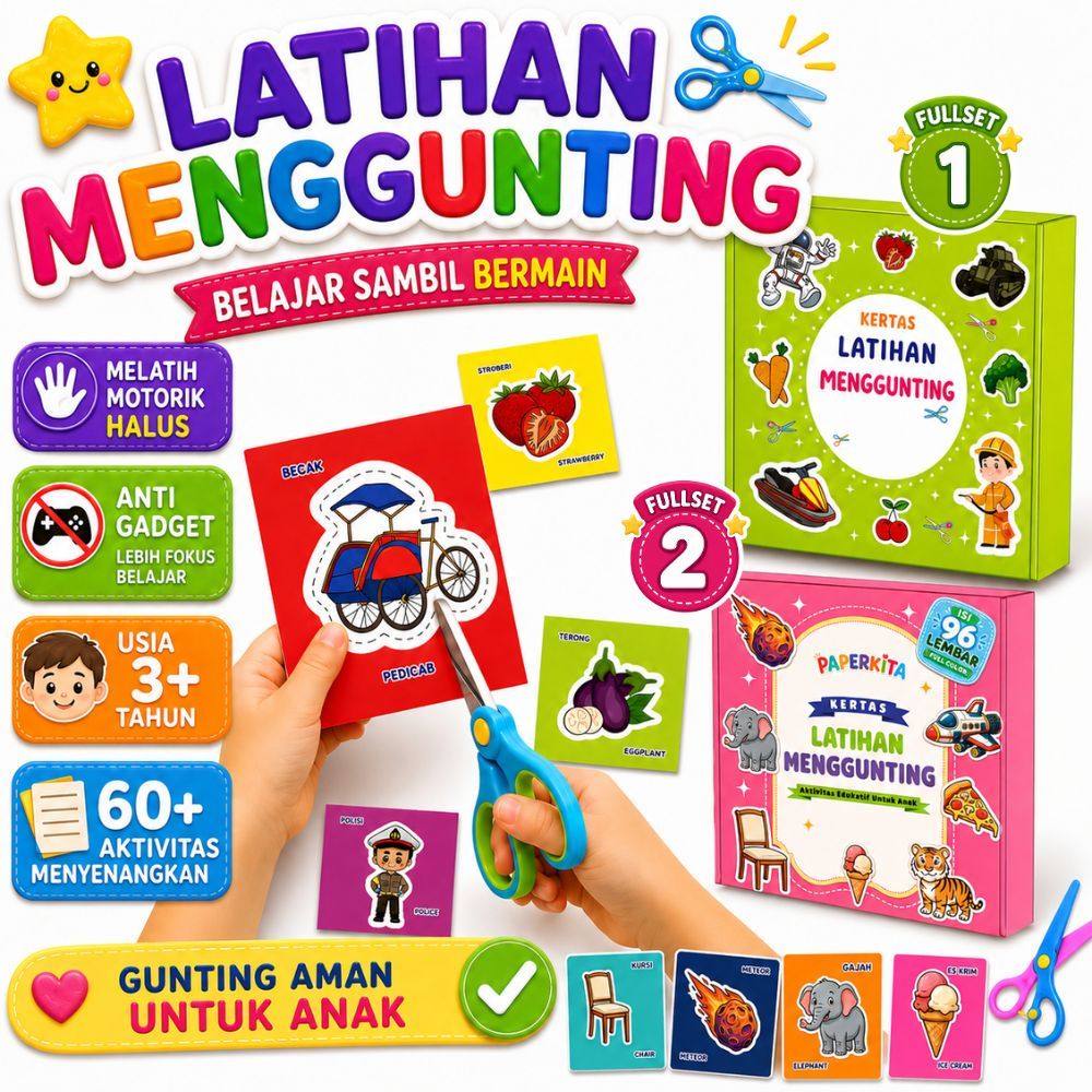 mainan menggunting anak worksheet paud tk lengkap gunting