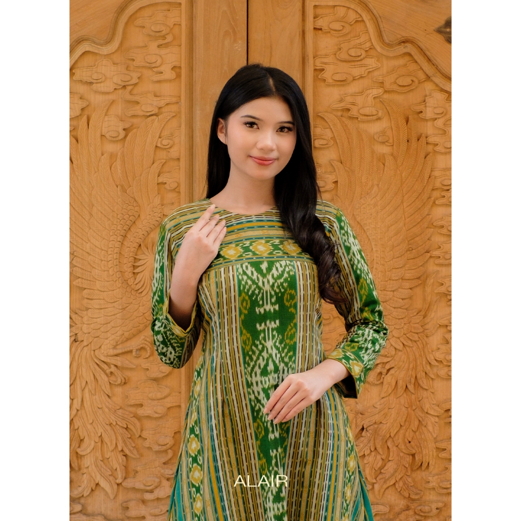 ALAIR | Renggani Dress Tenun Wanita - Hijau Salur