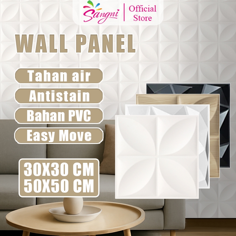 Sangi 3D Wall Panel Wallpaper 3D PVC Motif Timbul Modern 30x30cm 50x50cm Tahan Lama Dekorasi Dinding