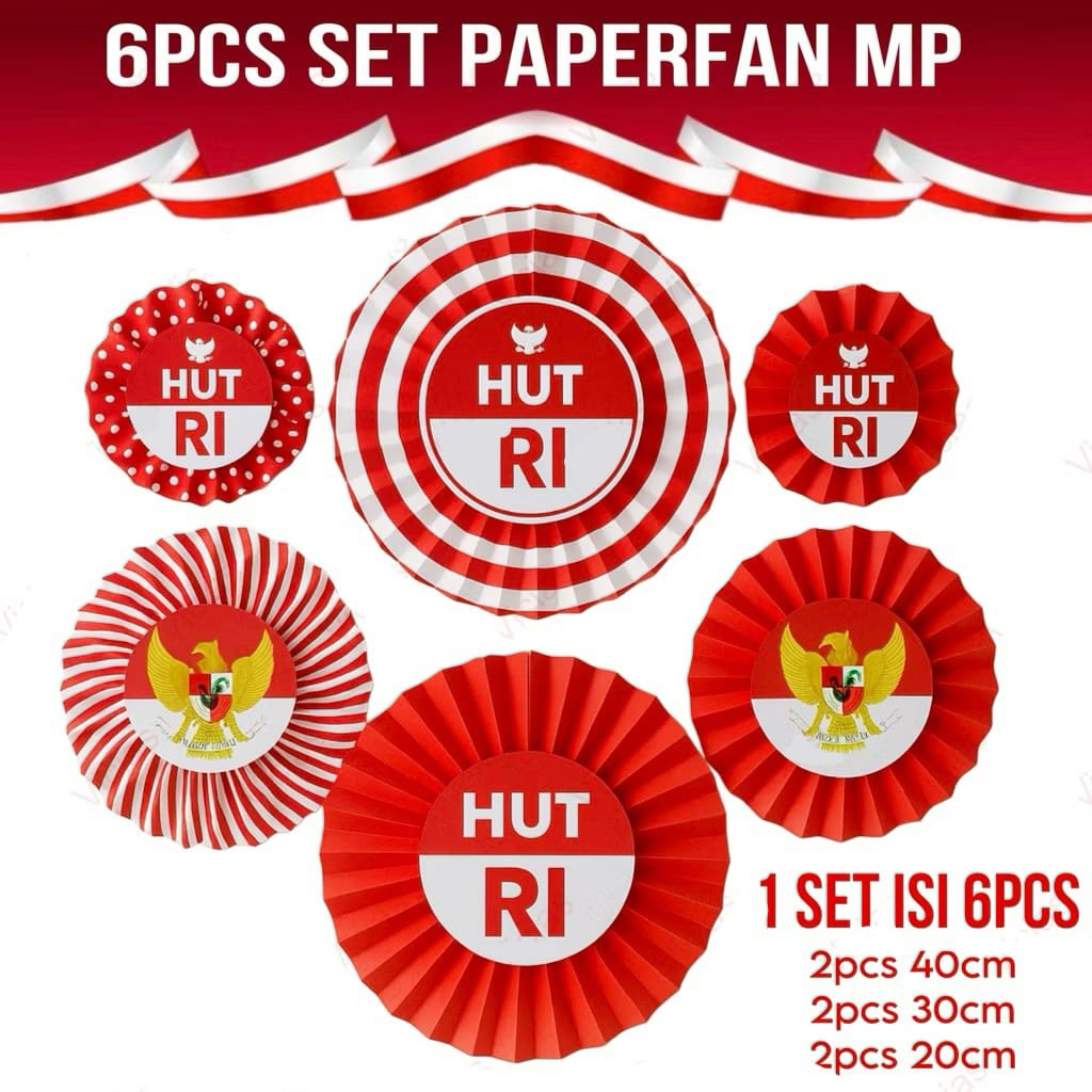 [6pcs] SET PAPERFAN Merah Putih Dirgahayu Indonesia Dekorasi Hiasan Garuda 17 Agustus