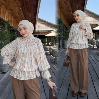 Kiyomi Atasan Model Kerut casual Outfit Bahan Adem Blouse Wanita Kerut Pinggang