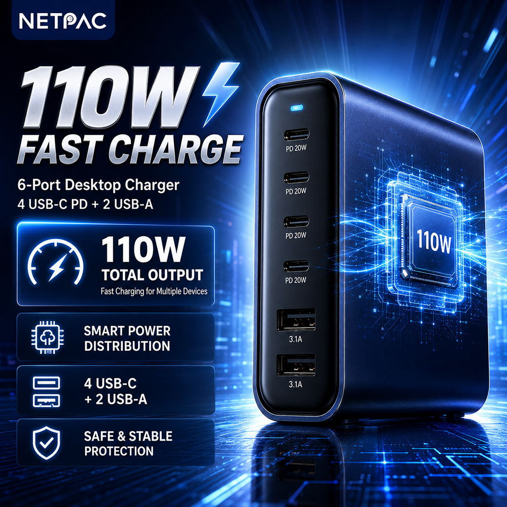 Jual NETPAC AE19 Adaptor Charger 8 Port 168W Desktop Charger Station ...