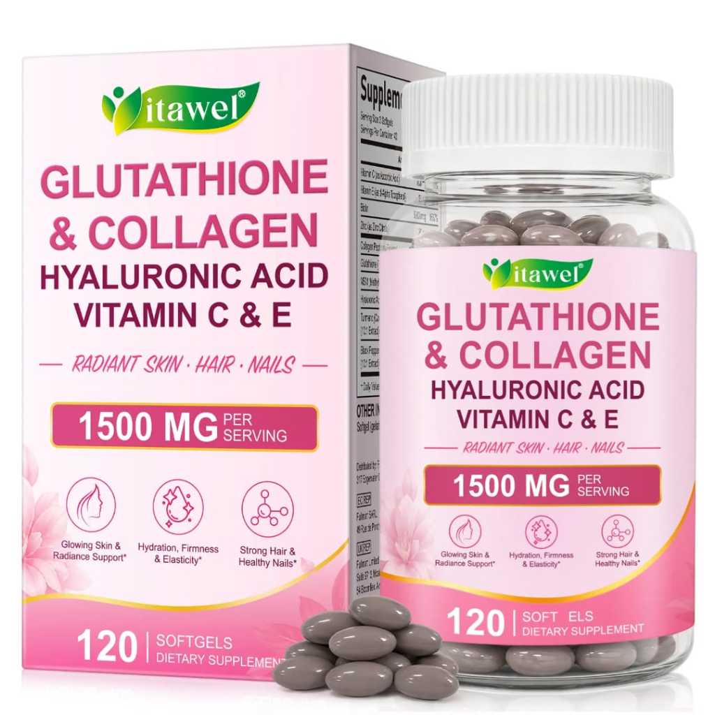 itawel Glutathione & Collagen 1500 MG Softgel Premium Mencerahkan Kulit Rambut Kuat Kuku Sehat dengan Glutathione Collagen Hyaluronic Acid Vitamin C E