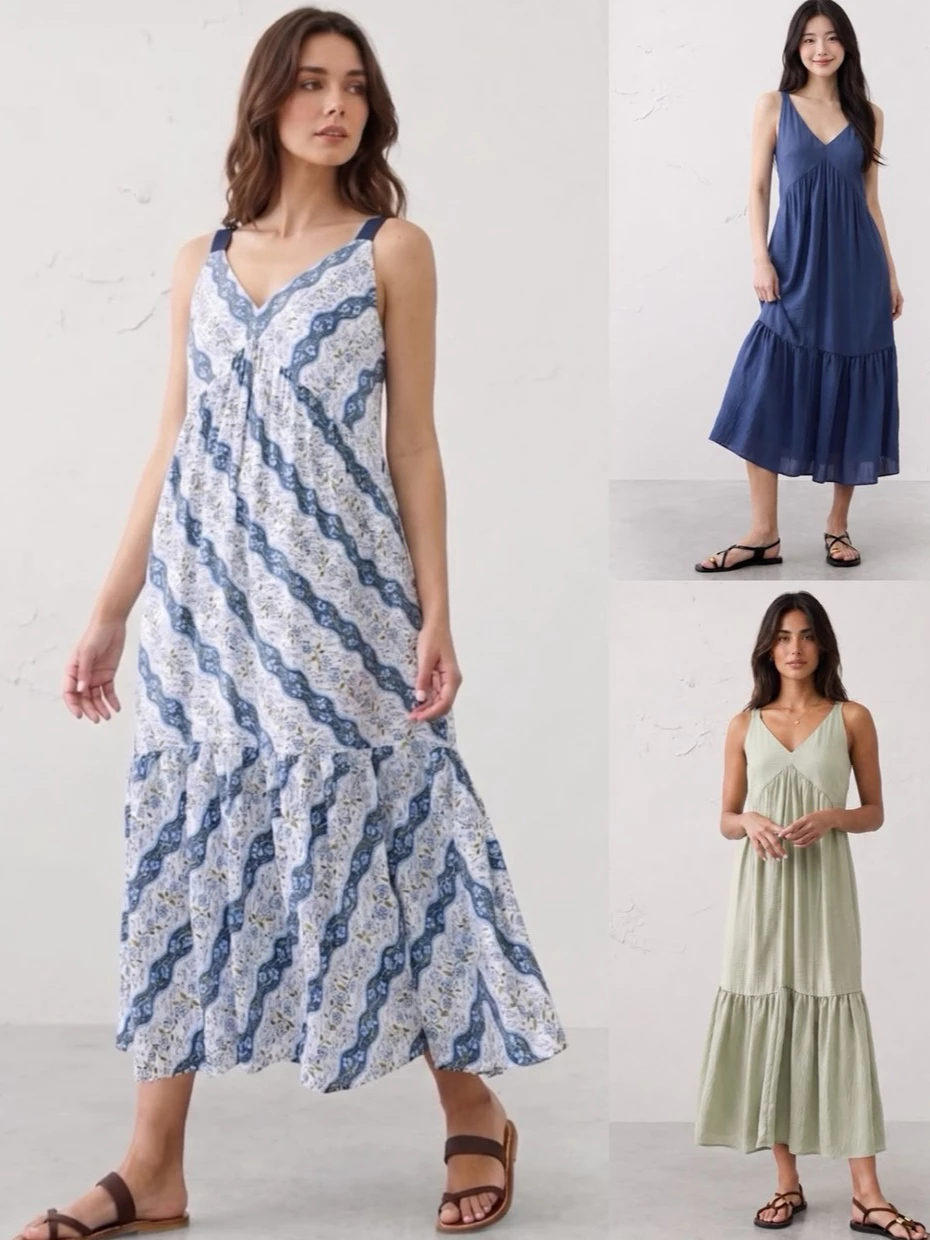 Long Dress Wanita BR Empire-Tiered Midi Dress - 2872