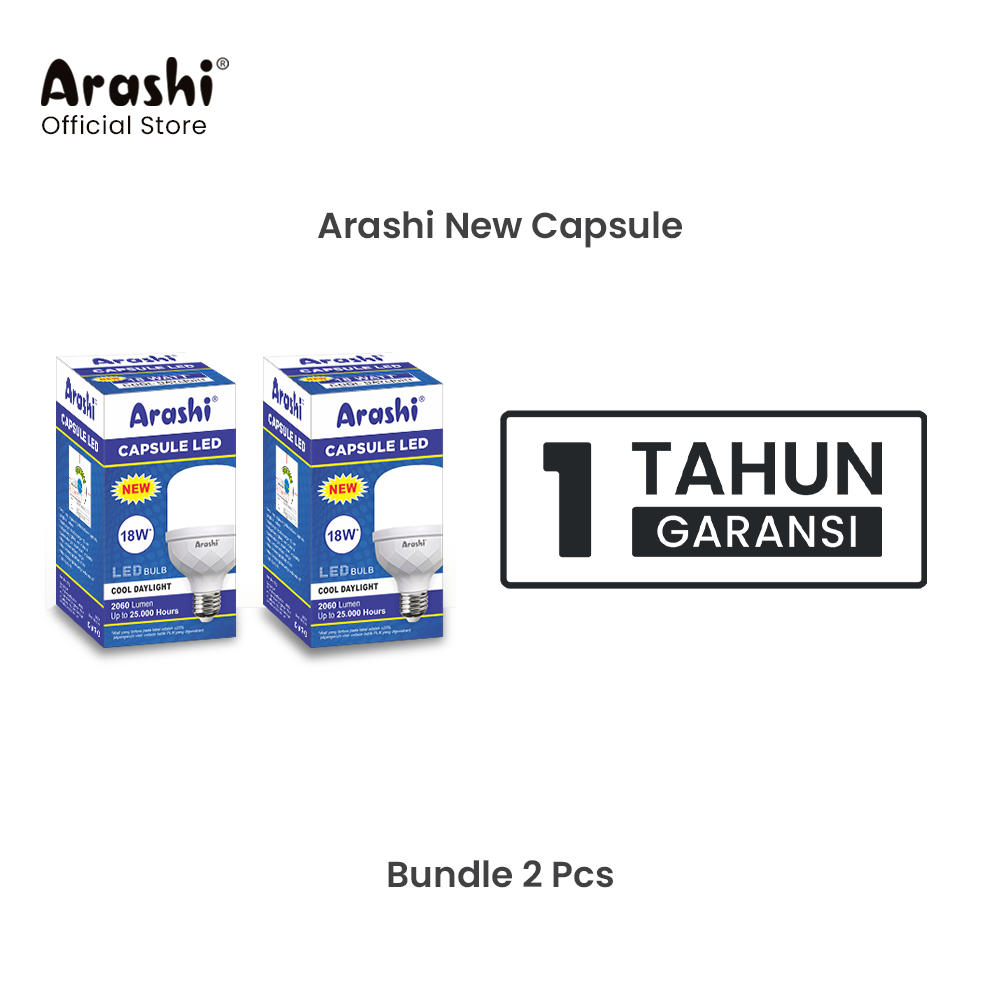 Arashi Lampu Bohlam LED New Capsule 18W Cahaya Putih Paket isi 2pcs