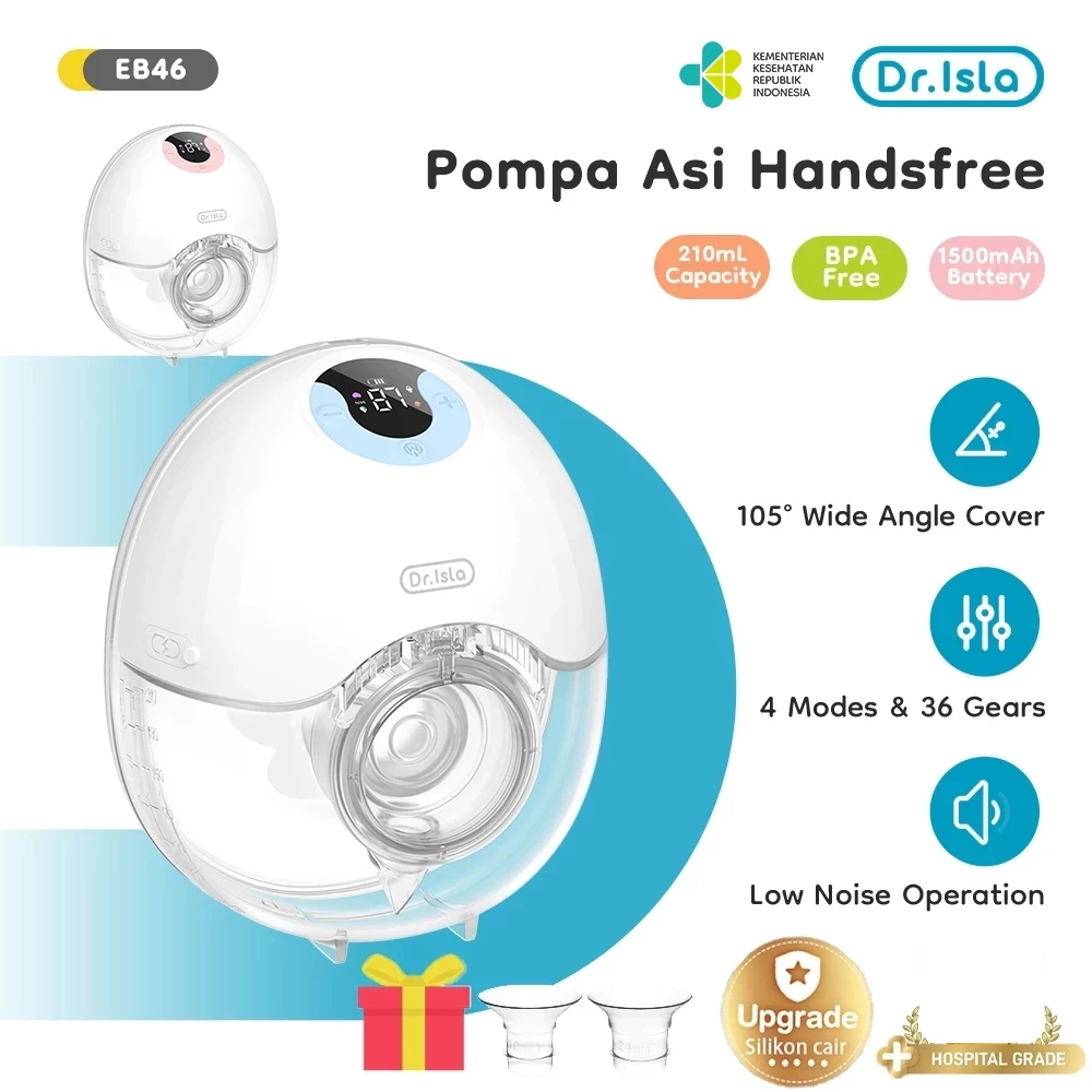 Dr.isla Pompa Asi Elektrik Handsfree Wearable Breast Pump Portable 210Ml 4 Mode 36 Level 24mm Penampung ASI EB46