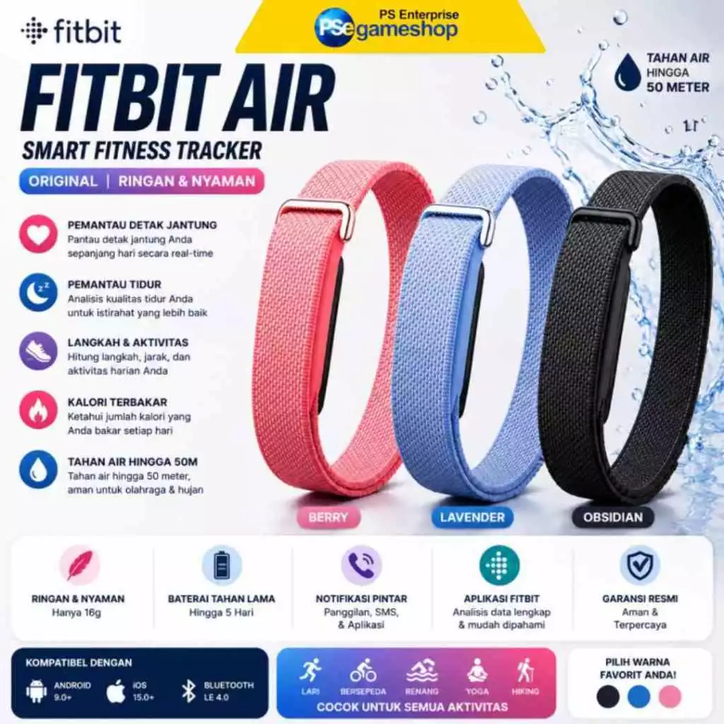 Google Fitbit Air Smart Fitness Tracker desain ringan dan minimalis di pergelangan tangan Google Fitbit Air Smart Fitness Tracker desain ringan dan minimalis di pergelangan tangan