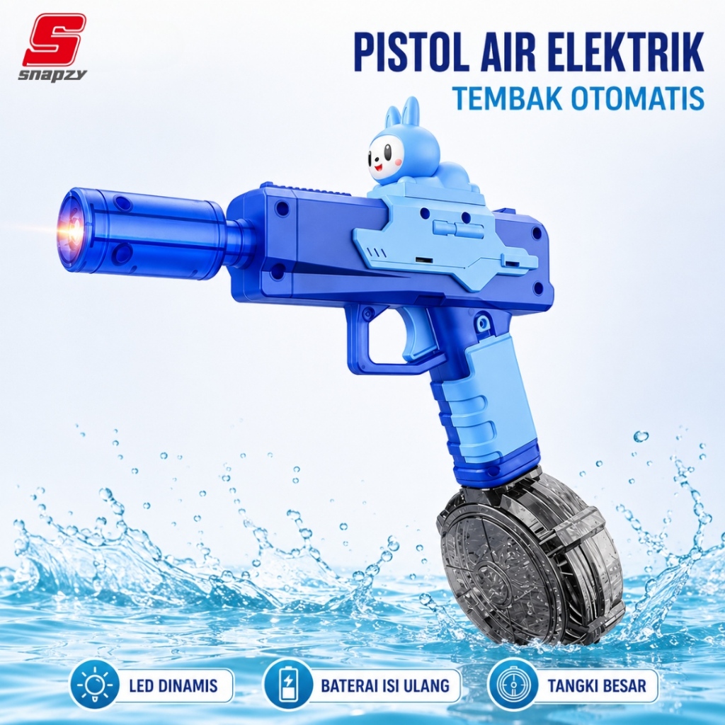 Jual Snapzy Pistol Air Elektrik Anak Otomatis LED Tangki Besar Baterai ...