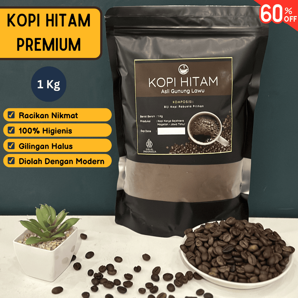 Kopi Hitam Bubuk Robusta Gunung Lawu Original Berat 1 Kg Kualitas Premium