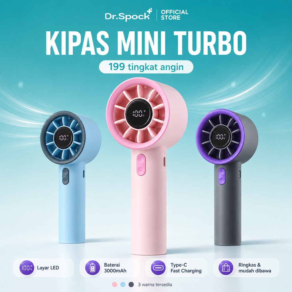 Dr.Spock Kipas Angin Mini Portable Usb 10000mAh Mini kipas Angin Turbo / Adjustable 199-Speed Wind LED Display HF02