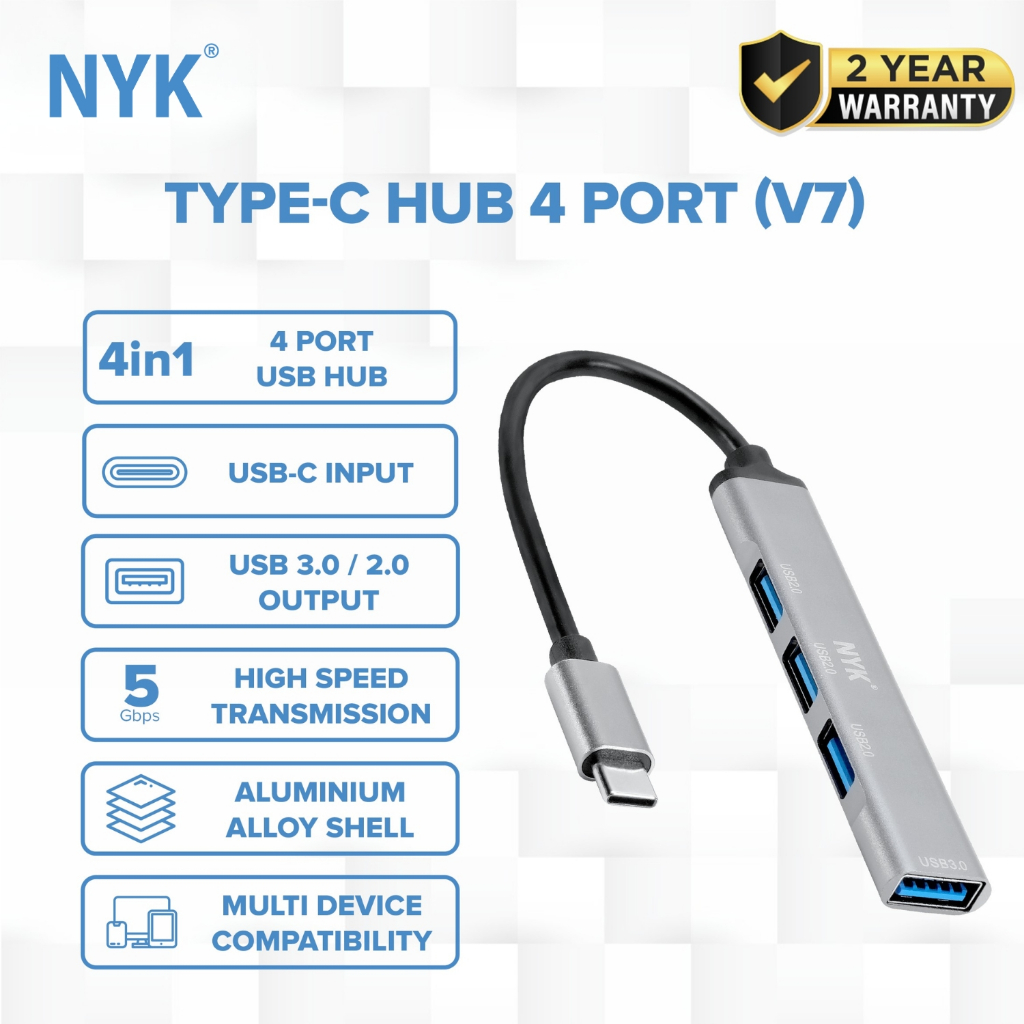 NYK USB Hub 4 Port 3.0 V7 – Type C OTG, High Speed Transfer, Plug & Play COD HUB bergaransi Docking Station Data transfer Mobile phone macbook android