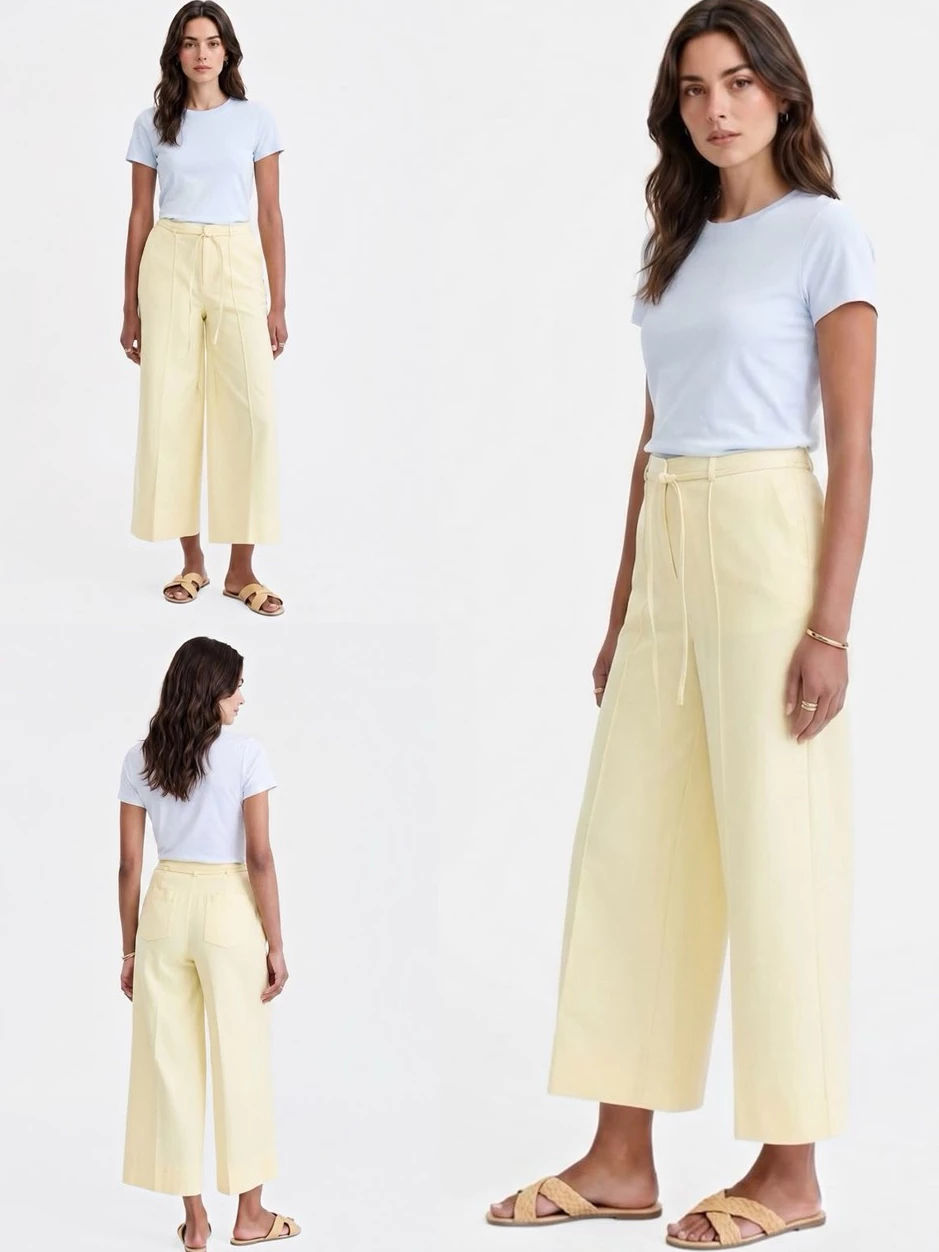 Celana Panjang Kulot Wanita ONT Women's Belted High-Rise Ankle Pants - 2951