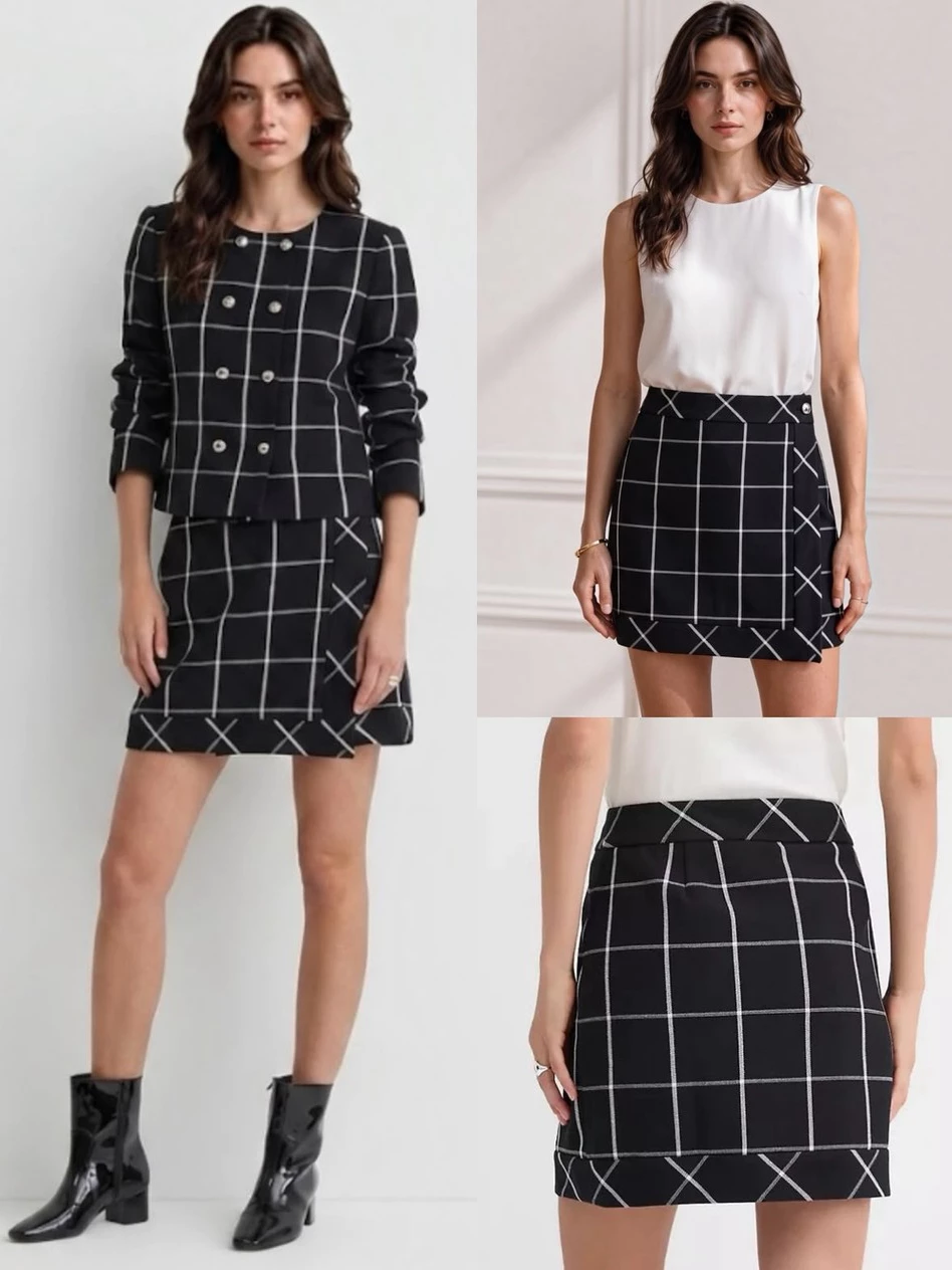 Rok Mini Wanita LF Windowpane Wrap Mini Skirt - 2797