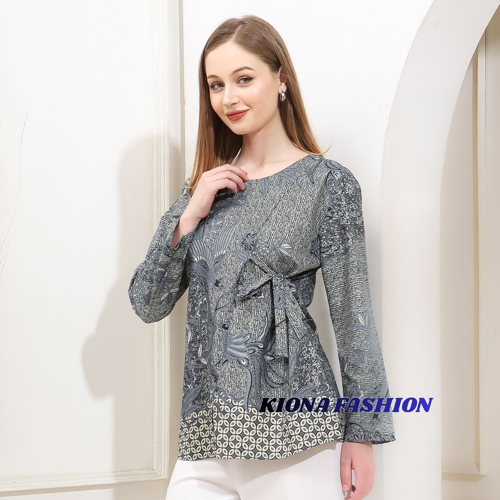 Analisa ~ Atasan Blouse Batik Kerja Kantor Wanita Anggun Lengan Panjang 7/8
