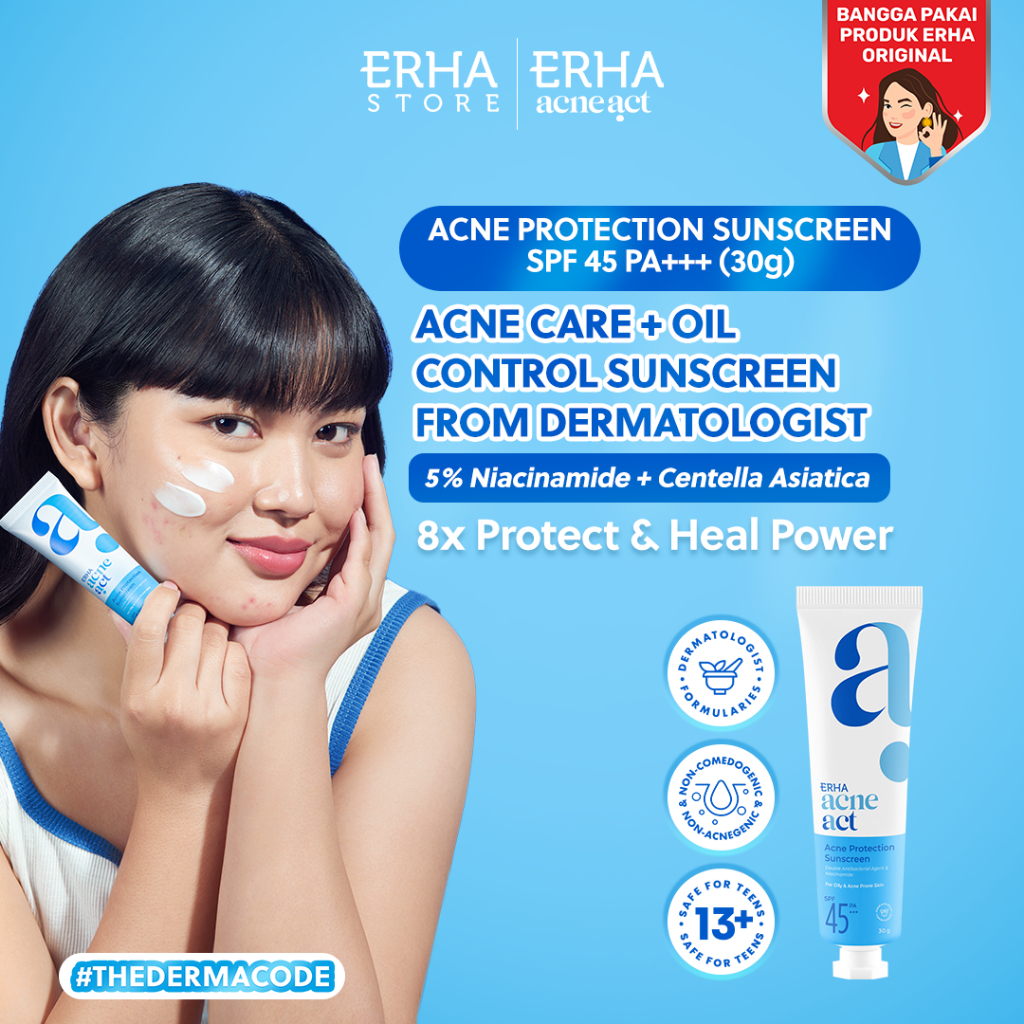 [BEST SELLER] ERHA Acneact Sunscreen SPF45 PA+++ | Best Seller Sunscreen Acne Prone | Favorit Kulit Berminyak & Berjerawat | Sunscreen Ringan Kulit Berjerawat dan Berminyak | Mencerahkan Anti Breakout | Centella Asiatica CICA Niacinamide Prebiotics