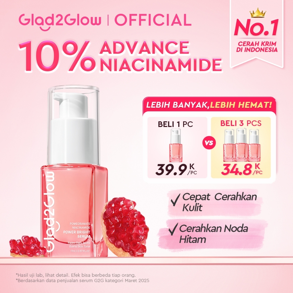 Glad2Glow Pomegranate Niacinamide Power Bright Serum  Mencerahkan Wajah Pemutih Wajah  Serum Glowing  Serum And Essence Wajah  Bekas Jerawat g2glow official store
