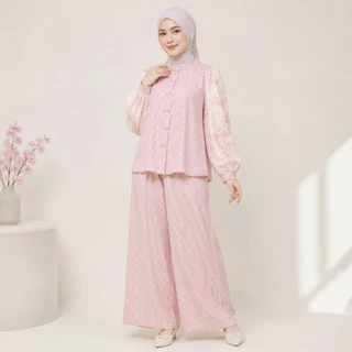 CHICMORE Setelan Wanita Patchwork Elegan Pink/Blue