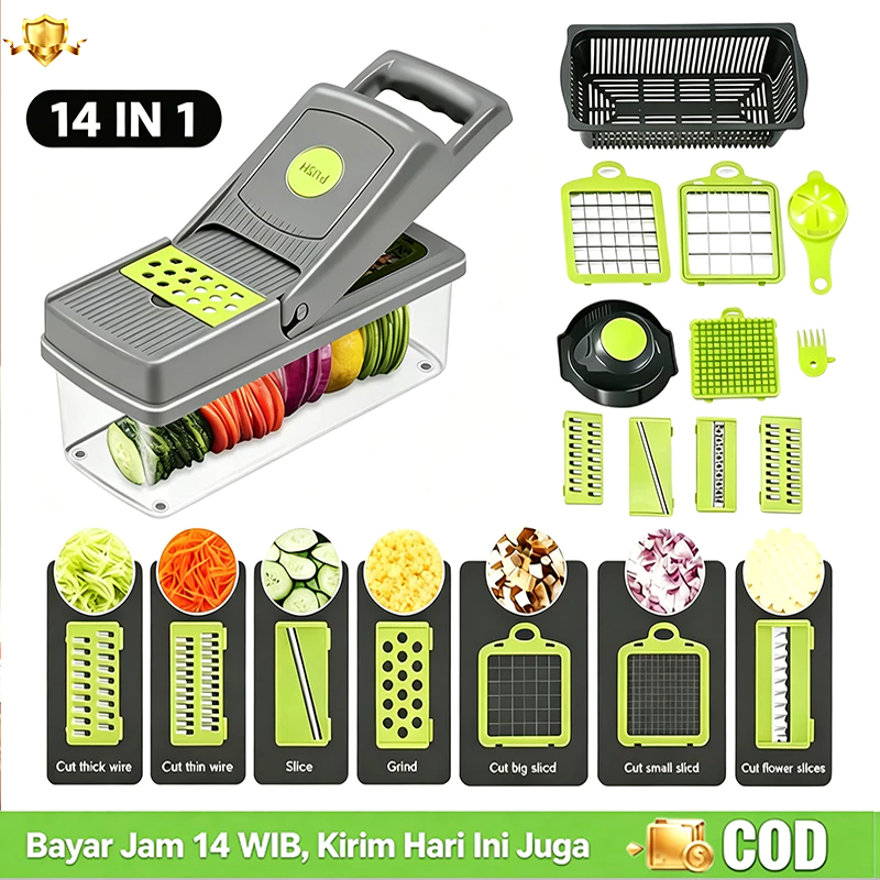 Parutan Sayur Multifungsi 14 in 1 Stainless Anti Karat Praktis Iris Potong Buah Kentang Bawang Alat Dapur Rumah COD