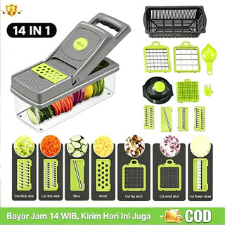 Parutan Sayur Multifungsi 14 in 1 Stainless Anti Karat Praktis Iris Potong Buah Kentang Bawang Alat Dapur Rumah COD