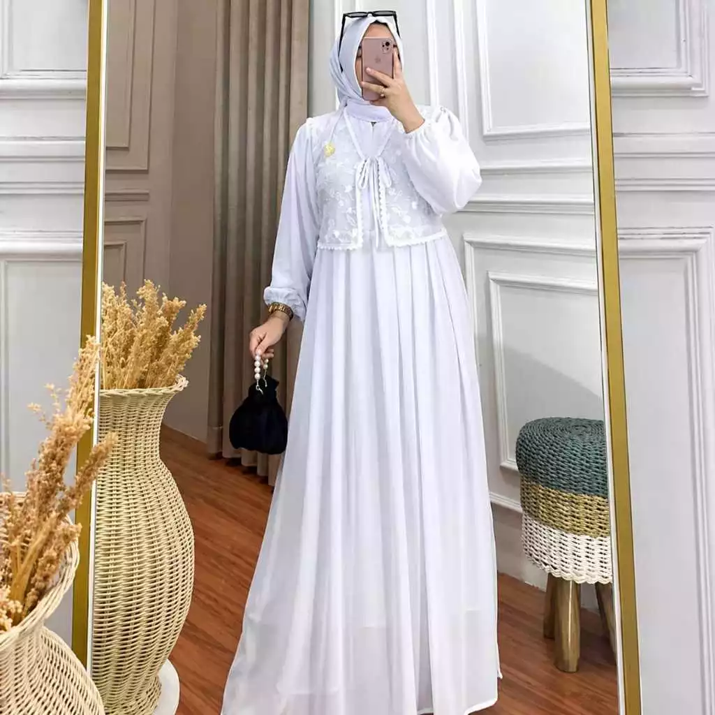 Gamis Jumbo Kinar Dress Premium Crinkle Airflow Motif Rendra Resleting Depan 4 Warna