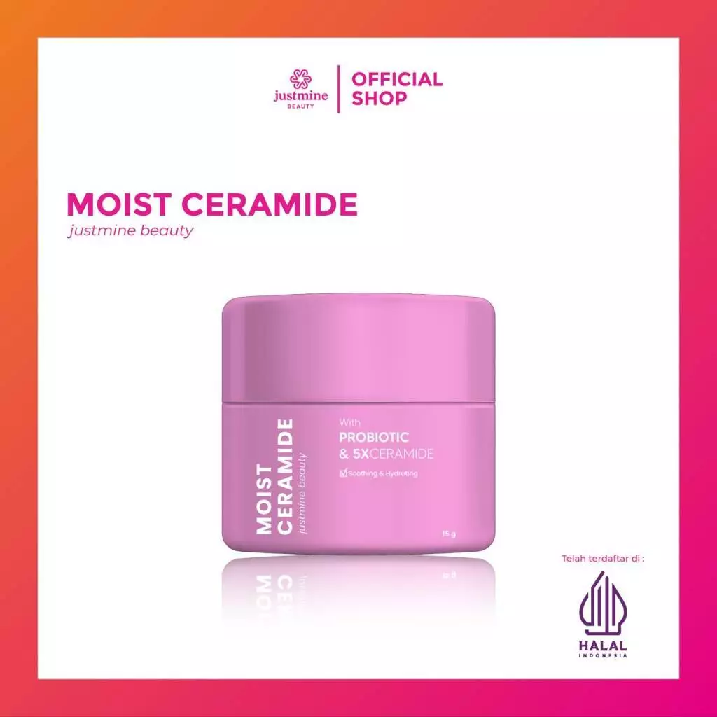 Justmine Beauty Skin Barrier Moisturizer Cream 5X Ceramide With Probiotics Memperbaiki Skin Barrier, kulit berktesktur, dan kulit Jerawat