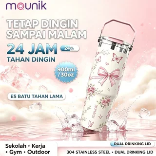 Mounik Tumbler 900ML Dua Mode Minum Vakum Insulated Tahan Panas Dingin 24 Jam Stainless 304 Anti Tumpah Portable