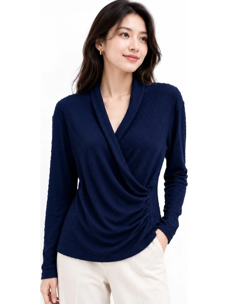 Liz Claiborne Women’s Draped Wrap Top Long Sleeve - 3157