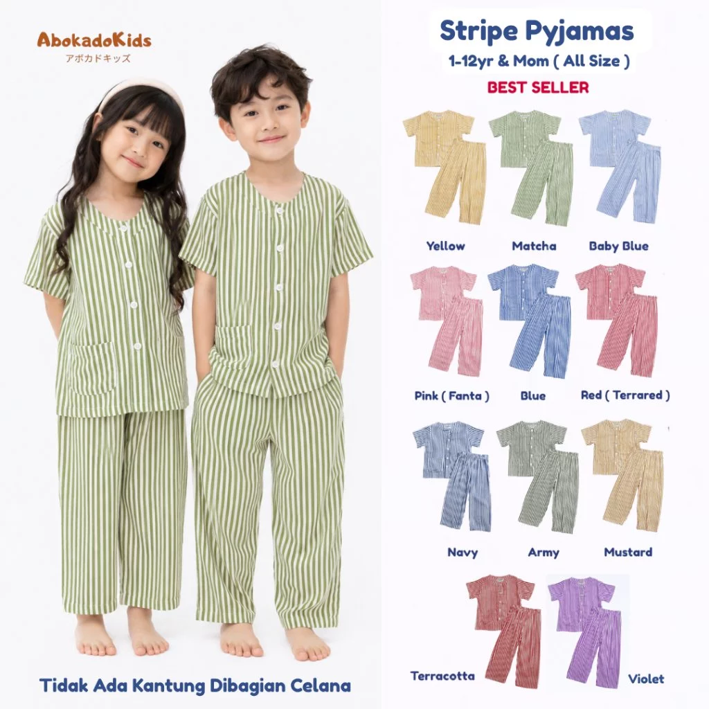 Stripe Pyjamas – Piyama – Setelan Baju Tidur Anak / Baju Tidur Anak 1-12 Tahun Premium