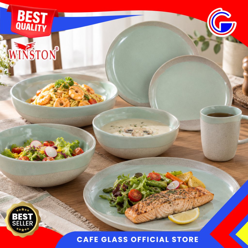 Dinner Set Keramik - Hijau Sembur Ceramic Tableware - Piring/Mangkok/Mug Aesthetic Winston -  Piring Cafe Restoran