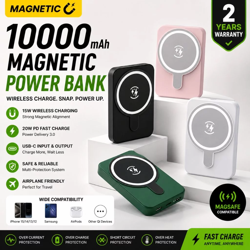 LIANGWE LENTIVEN Powerbank Wireless 10000Mah Mini Fast Charging Magnetic Magsafe 20W USB Type C