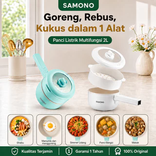 SAMONO Panci Listrik Multifungsi Low Watt Hemat Listrik 2L Ceramic Anti Lengket Keramik Panci Penggorengan Elektrik Serbaguna Steamer Rebus Kukus Food Grade SW-DG08 Garansi