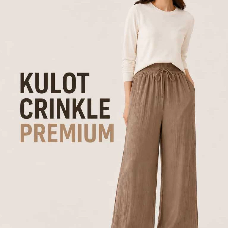 Celana Kulot Wanita Crinkle Premium Adem Anti Kusut Kulot Crinkle Highwaist