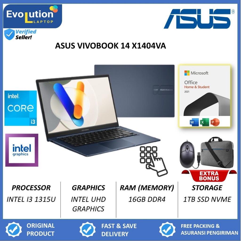 Laptop Asus Vivobook 14 X1404VA Intel Core i3 1315U 16GB 1TB SSD 14.0 FHD NP WIN11HOME + OFFICE