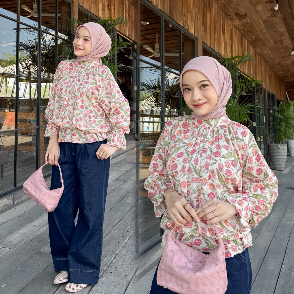 Lovia Blouse Kerut Bunga LD 120 - Blouse Oversized Wanita Tuku Klambi foto 2