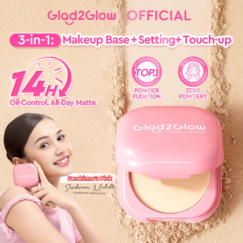 Glad2Glow Perfect Blurring Powder Foundation waterproof setting two way cake TWC Mengandung squalane dan vitamin E concealer pengontrol minyak meratakan warna kulit bantalan udara yang menjaga kelembapan alas bedak krim BB concealer g2glow official store