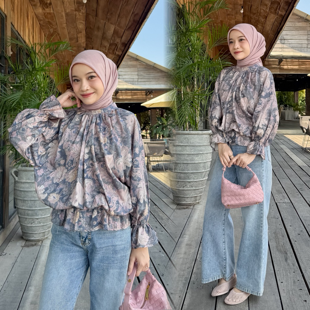 Lovia Blouse Kerut Bunga LD 120 - Blouse Oversized Wanita Tuku Klambi