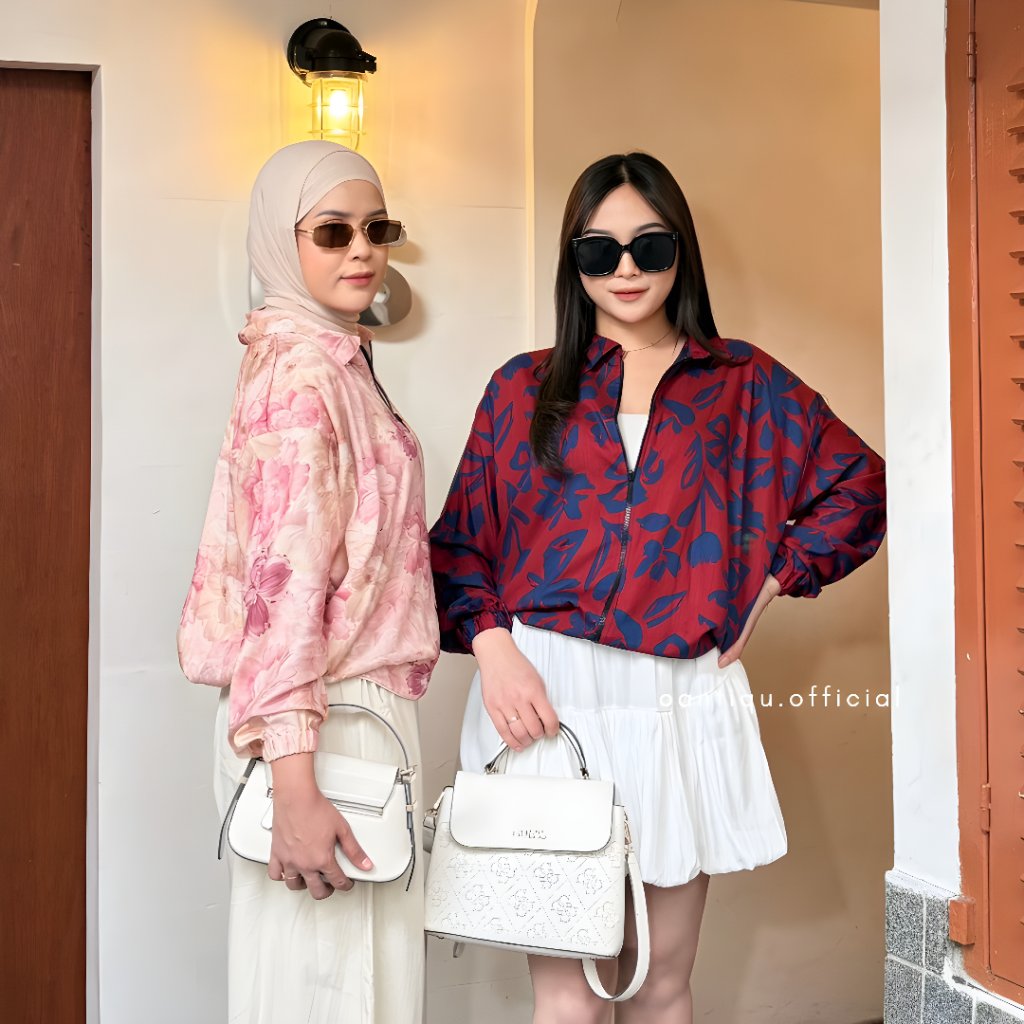 Cantiqu Polka Zipper Outer Rayon Motif Polkadot Sella | Jacket Wanita Oversize foto 1