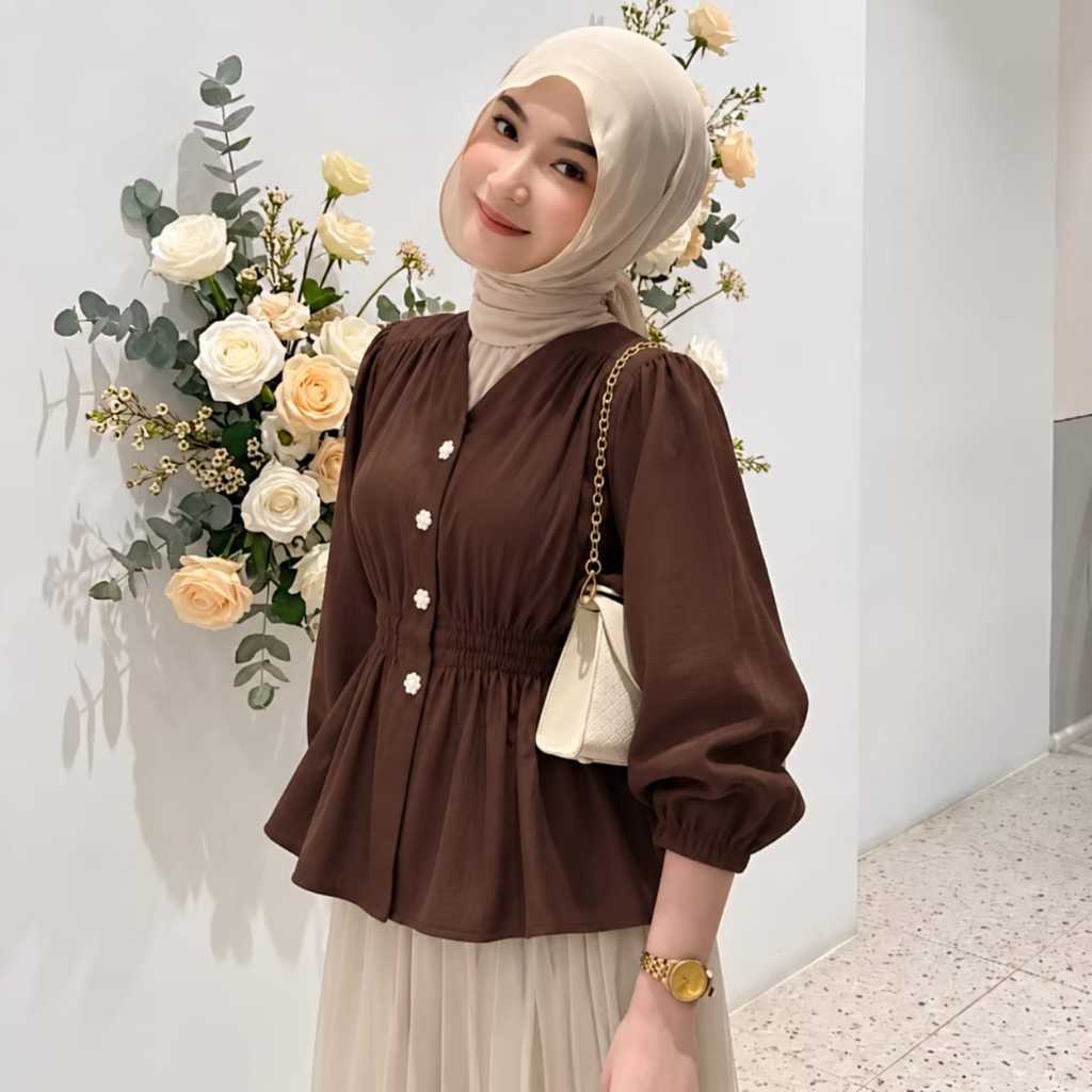 Valerie Blouse Wanita Elegant – Kemeja Korean Style bahan RAYON TWILL | Atasan Kerja Katun Adem