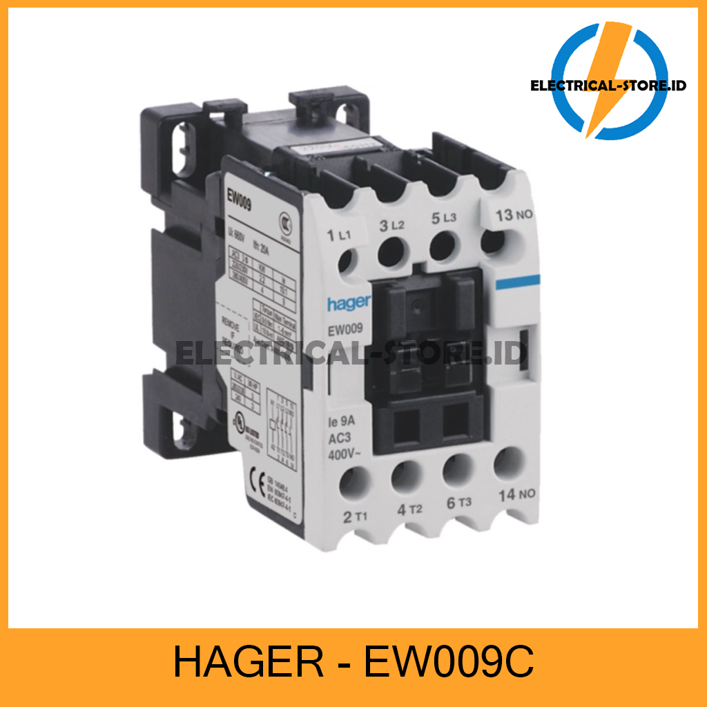 Jual Hager EW009C Industrial Contactor 7A AC3 Coil 220V 50-60Hz ...