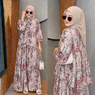 Dara One Set Blouse Tangan Karet dan  Kulot Rayon Wanita Nyaman Cantik Kekinian Busui Friendly