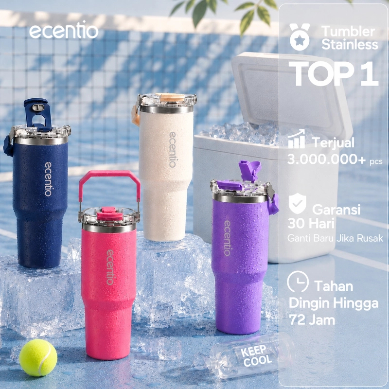 [Keep Cold 24 Hours] ecentio tumbler Stainless olahraga Vacuum 900ml tumbler tahan panas dingin 24 jam tumbler aesthetic outdoor sport lari Portable Thermos Botol minum besar